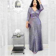 Women's Clothing Fashion Long Sleeve Bronzing Pleated Puffy Dress With Belt