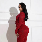 Women's Sexy Lacing Hollow Cardigan Two-Piece Pants Suit