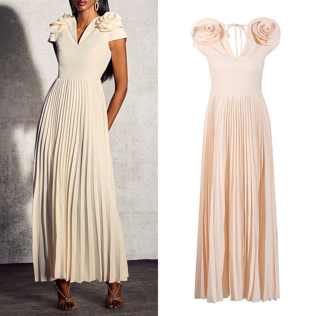 Elegant Can I Call You Rose High Waist Pleated Dress