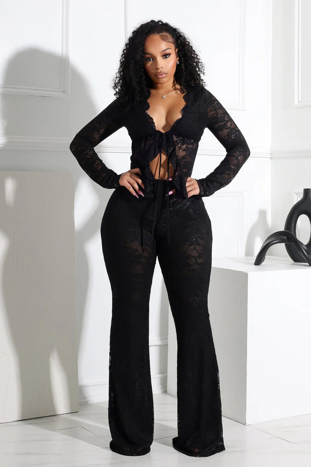 Women's Sexy Lacing Hollow Cardigan Two-Piece Pants Suit