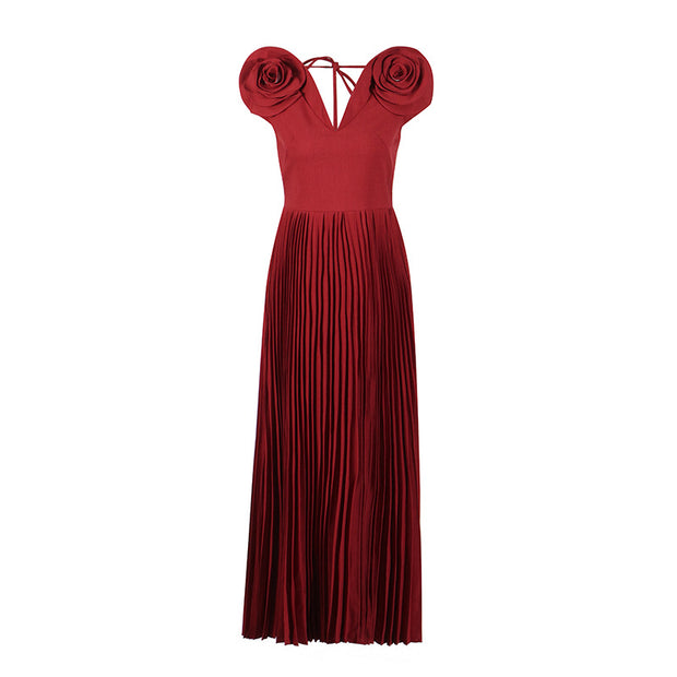 Elegant Can I Call You Rose High Waist Pleated Dress
