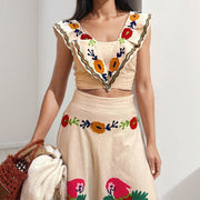Women's Fashion Personality Ins Printed Ruffles 2-Piece Suit
