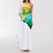Elegant Satin One-Shoulder Butterfly Dress