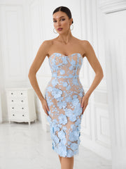 French Flower Bomb Embroidery Tube Top Evening/Bridesmaid/Wedding Dress