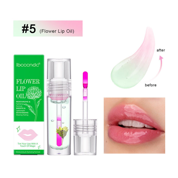 Flower Color Changing Lip Oil Moisturizing Jelly Lipgloss Clear Temperature Change Liquid Lipstick Reduce Lip Line Make Up