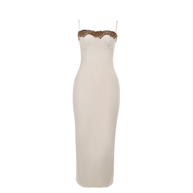 Women's Lace Contrast-Color Suspender Hip Skirt