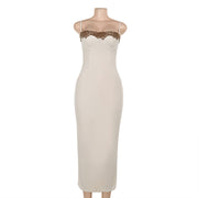 Women's Lace Contrast-Color Suspender Hip Skirt