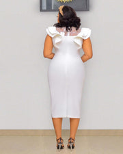 Ruffled Sleeves High Waist Temperament Mid-length Dress