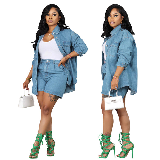 Women's Denim Poise in Blue Two-Piece Set