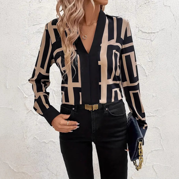 Geometric Pattern Black Women's Top