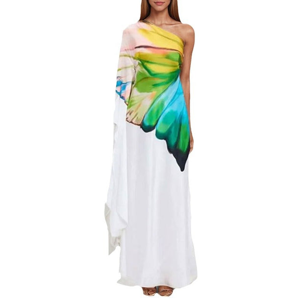 Elegant Satin One-Shoulder Butterfly Dress