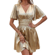 New Arrival Metallic Melody Ruffle Smocking Dress