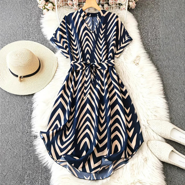 Elegant Style Spring/ Summer Striped Midi Dress