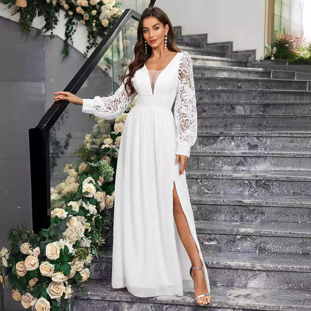 New Solid Wedding/Evening Long Sleeved Dress