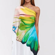 Elegant Satin One-Shoulder Butterfly Dress