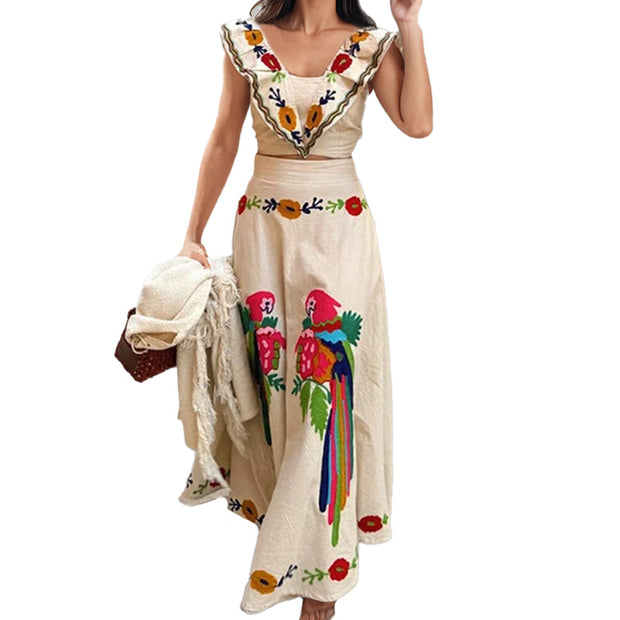 Women's Fashion Personality Ins Printed Ruffles 2-Piece Suit