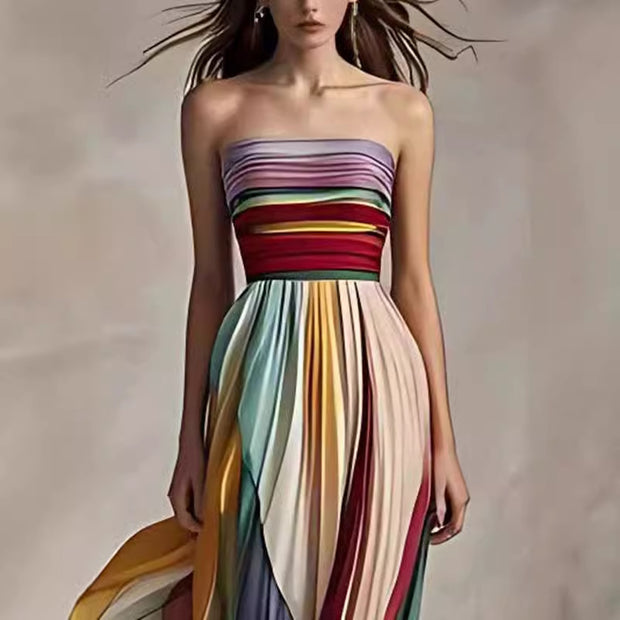 Sexy Backless Tube Top Multi-Color Swing Maxi Dress