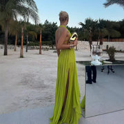 Sexy Go Green Sleeveless  Backless Beach Dress