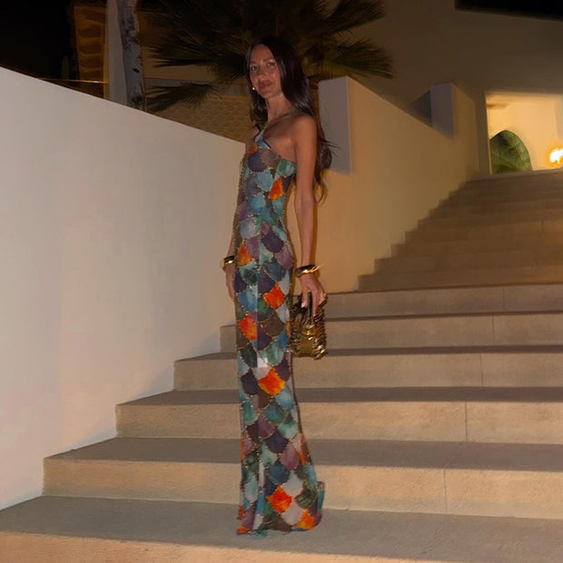 Fish Scaled Colorful Long Dress Women