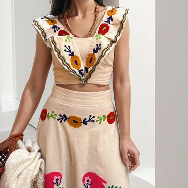 Women's Fashion Personality Ins Printed Ruffles 2-Piece Suit