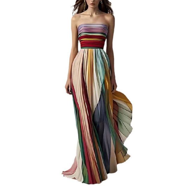 Sexy Backless Tube Top Multi-Color Swing Maxi Dress