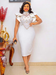 Ruffled Sleeves High Waist Temperament Mid-length Dress