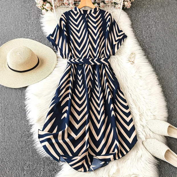 Elegant Style Spring/ Summer Striped Midi Dress