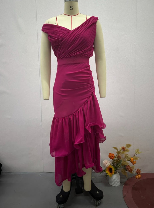 Solid Color High Waist Slim Sleeveless Long Dress