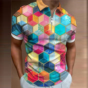 Men's Geometric Rainbow Pattern Printed Short Sleeve