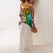 Elegant Satin One-Shoulder Butterfly Dress