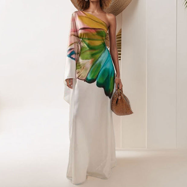 Elegant Satin One-Shoulder Butterfly Dress