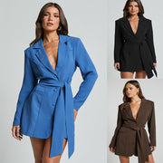 Long Sleeved Candy Color Mid-length Coat Dress For Women