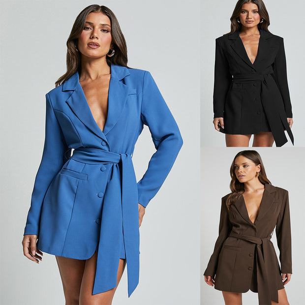 Long Sleeved Candy Color Mid-length Coat Dress For Women