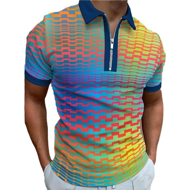 Men's Geometric Rainbow Pattern Printed Short Sleeve