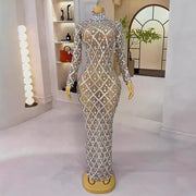 Sexy Luxury Teardrop Rhinestone See-Through Mesh Dress