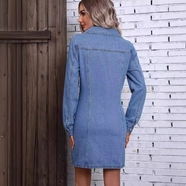 Retro Waist-controlled Slimming Long Sleeve Denim Dress