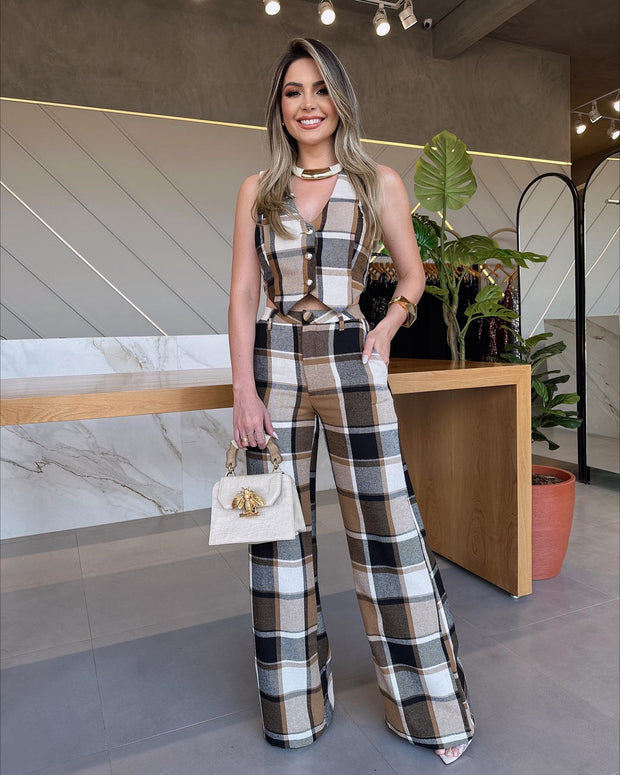 Women's Modern Maven Plaid 2-Piece Pants Suit