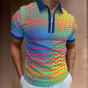 Men's Geometric Rainbow Pattern Printed Short Sleeve