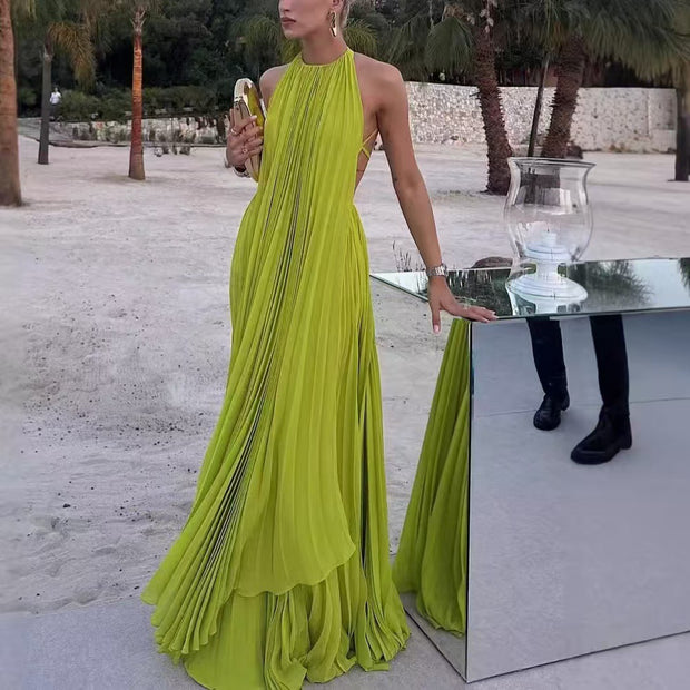 Sexy Go Green Sleeveless  Backless Beach Dress