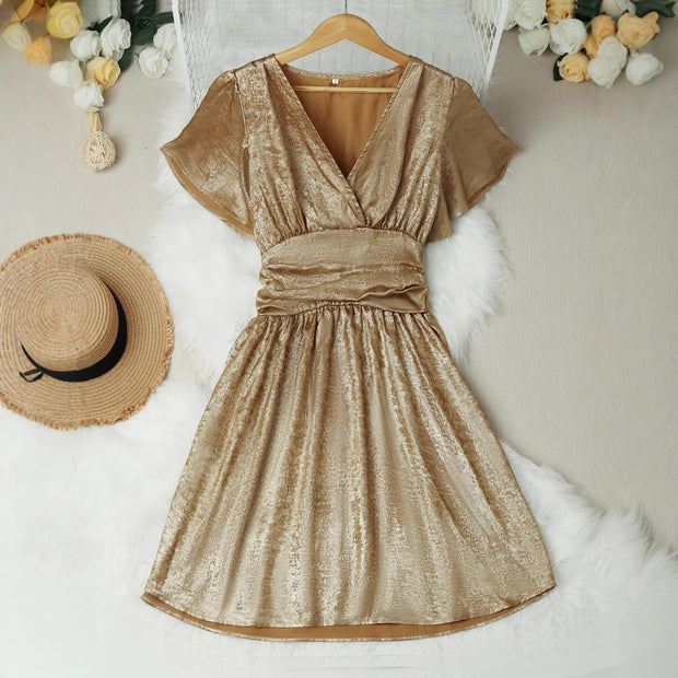 New Arrival Metallic Melody Ruffle Smocking Dress