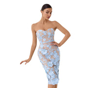 French Flower Bomb Embroidery Tube Top Evening/Bridesmaid/Wedding Dress