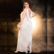 Solid Color Tassel V-neck Backless Sleeveless Sheath Evening Dress