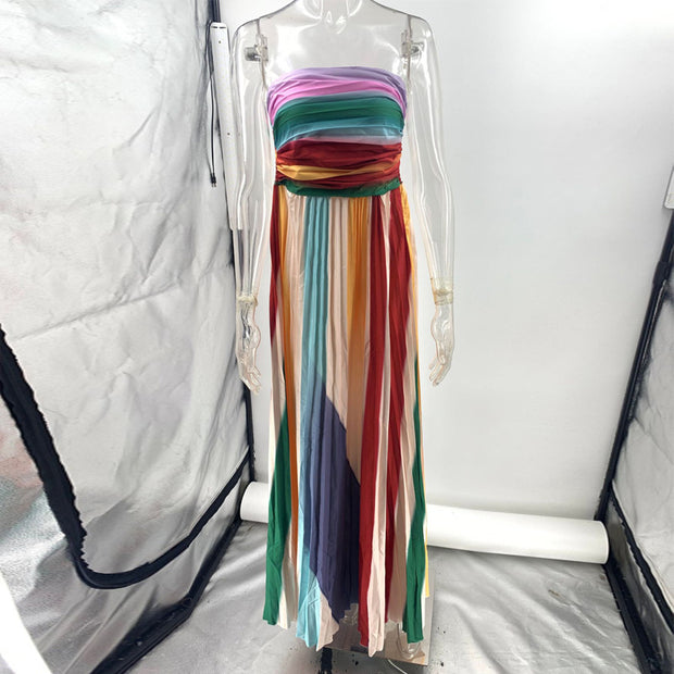 Sexy Backless Tube Top Multi-Color Swing Maxi Dress