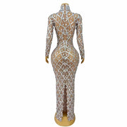 Sexy Luxury Teardrop Rhinestone See-Through Mesh Dress