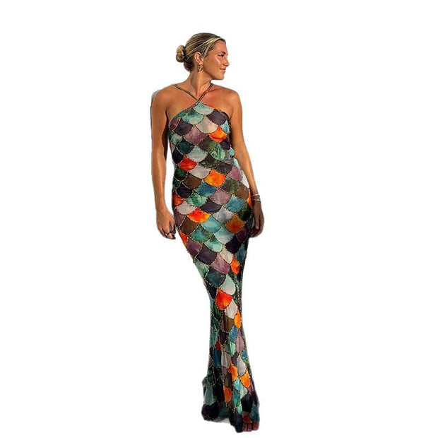Fish Scaled Colorful Long Dress Women