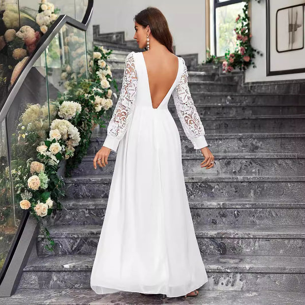 New Solid Wedding/Evening Long Sleeved Dress