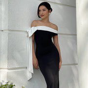 Women's Fashion Off-Shoulder White Ribbon In The Sky Dress