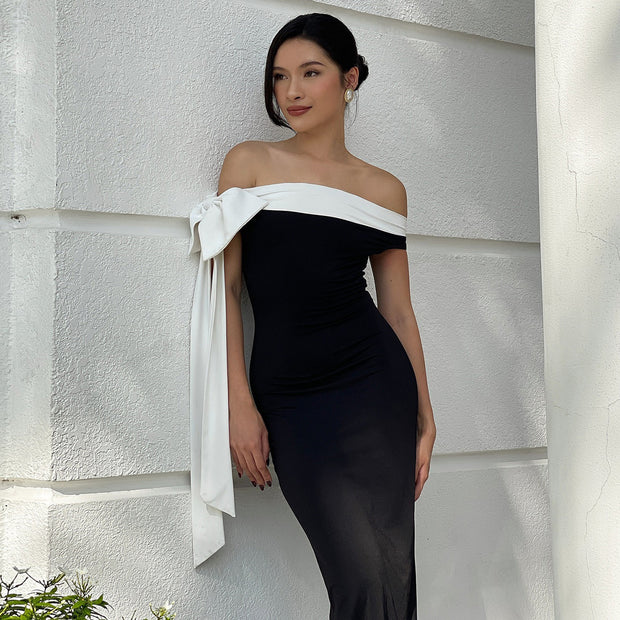 Women's Fashion Off-Shoulder White Ribbon In The Sky Dress