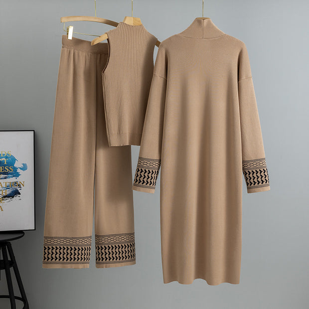 Women's East Elegant Graceful Cardigan Robe Knitted Three-piece Set