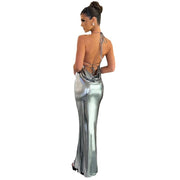 Pure Glossy Gold Backless Dress